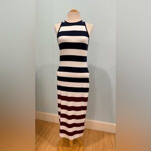 Ted Baker Sleeveless Striped Maxi Dress in Navy, Cream & Burgundy
